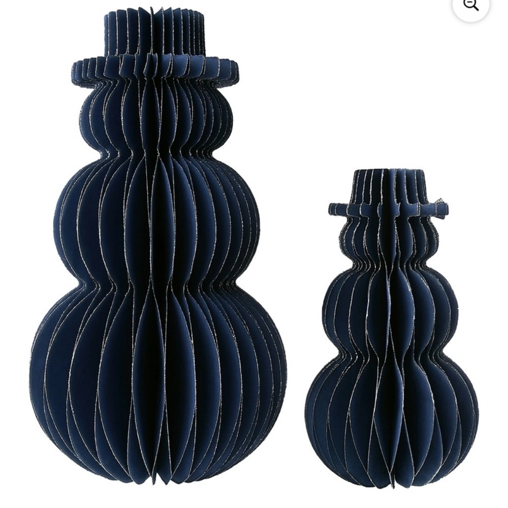 New! Set of 2 Blue Paper Snowman Christmas Tabletop Decorations, 8" and 12" tall